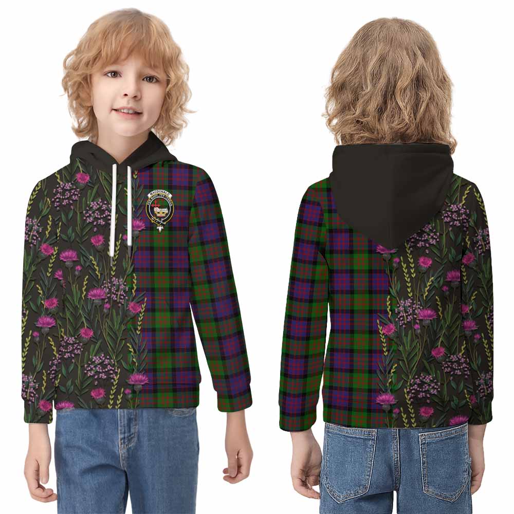 MacDonald (McDonald) Family Crest Tartan Kid Hoodie Scottish Thistle Flower Pattern Half Style - Tartan Vibes Clothing