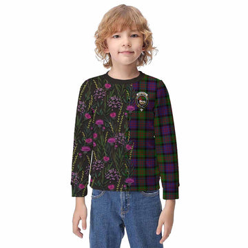 MacDonald (McDonald) Family Crest Tartan Kid Knitted Sweatshirt Scottish Thistle Flower Pattern Half Style - Tartan Vibes Clothing