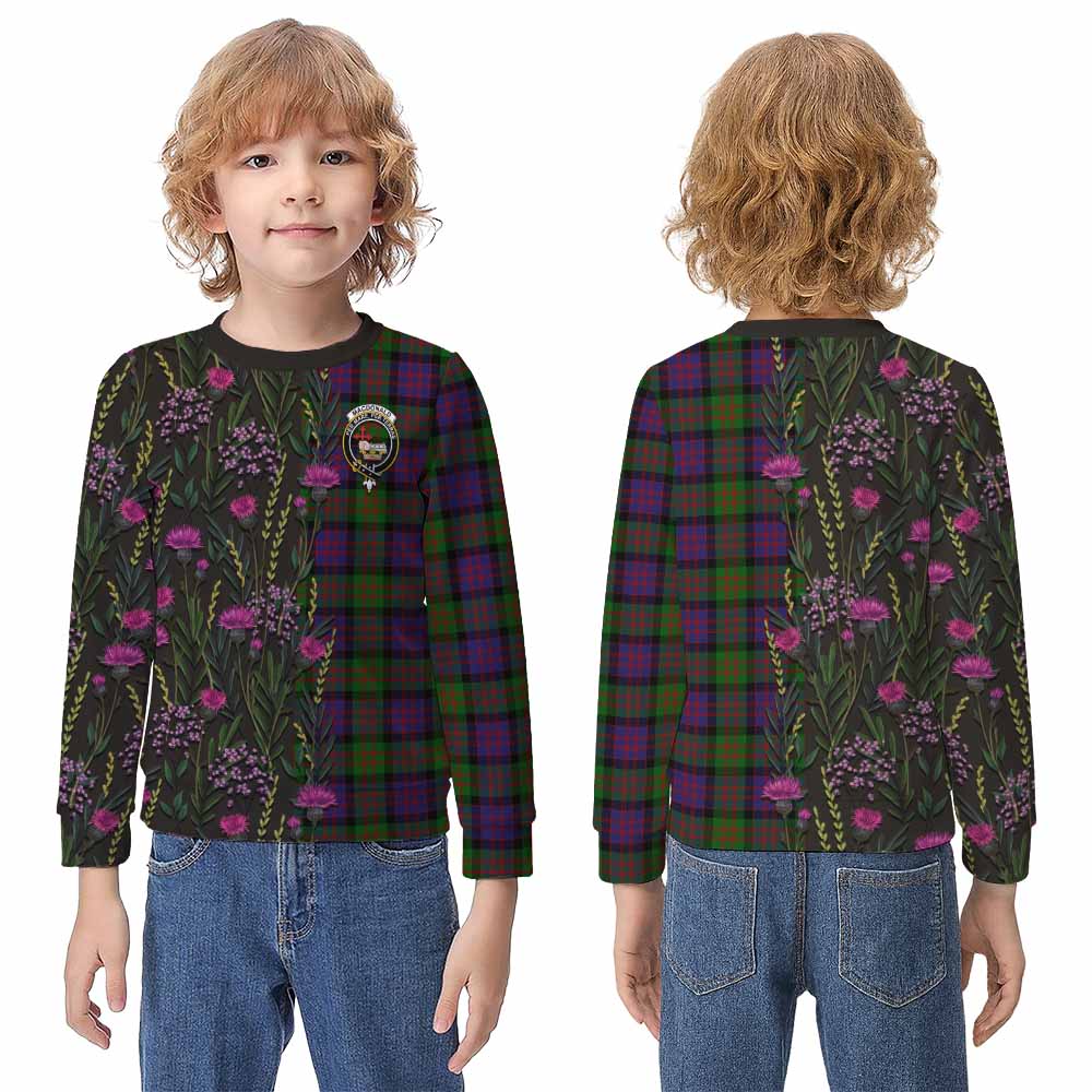 MacDonald (McDonald) Family Crest Tartan Kid Knitted Sweatshirt Scottish Thistle Flower Pattern Half Style - Tartan Vibes Clothing