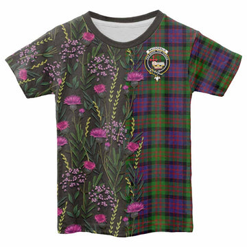 MacDonald (McDonald) Family Crest Tartan Kid T-shirt Scottish Thistle Flower Pattern Half Style - Tartan Vibes Clothing