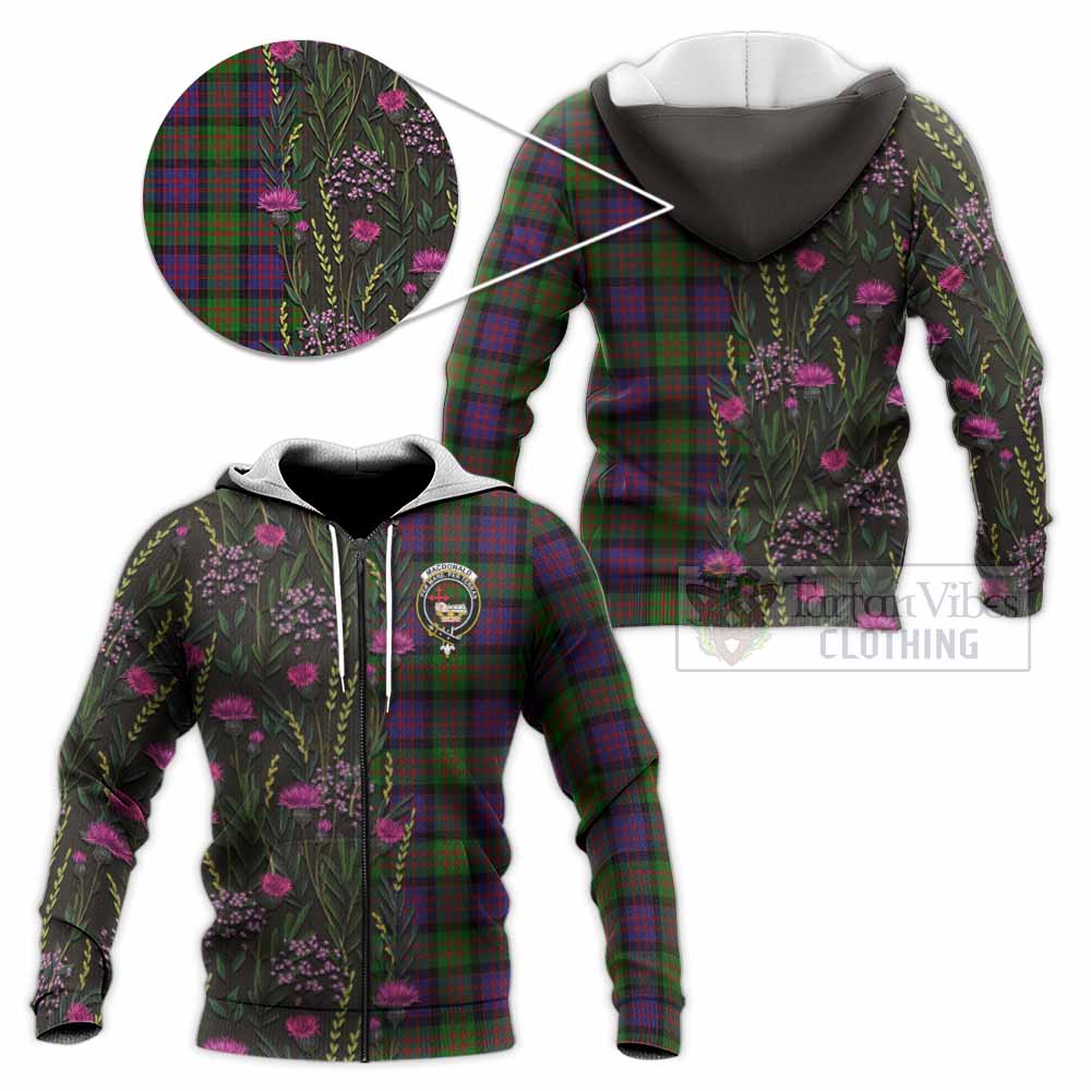 MacDonald (McDonald) Family Crest Tartan Knitted Hoodie Scottish Thistle Flower Pattern Half Style - Tartan Vibes Clothing