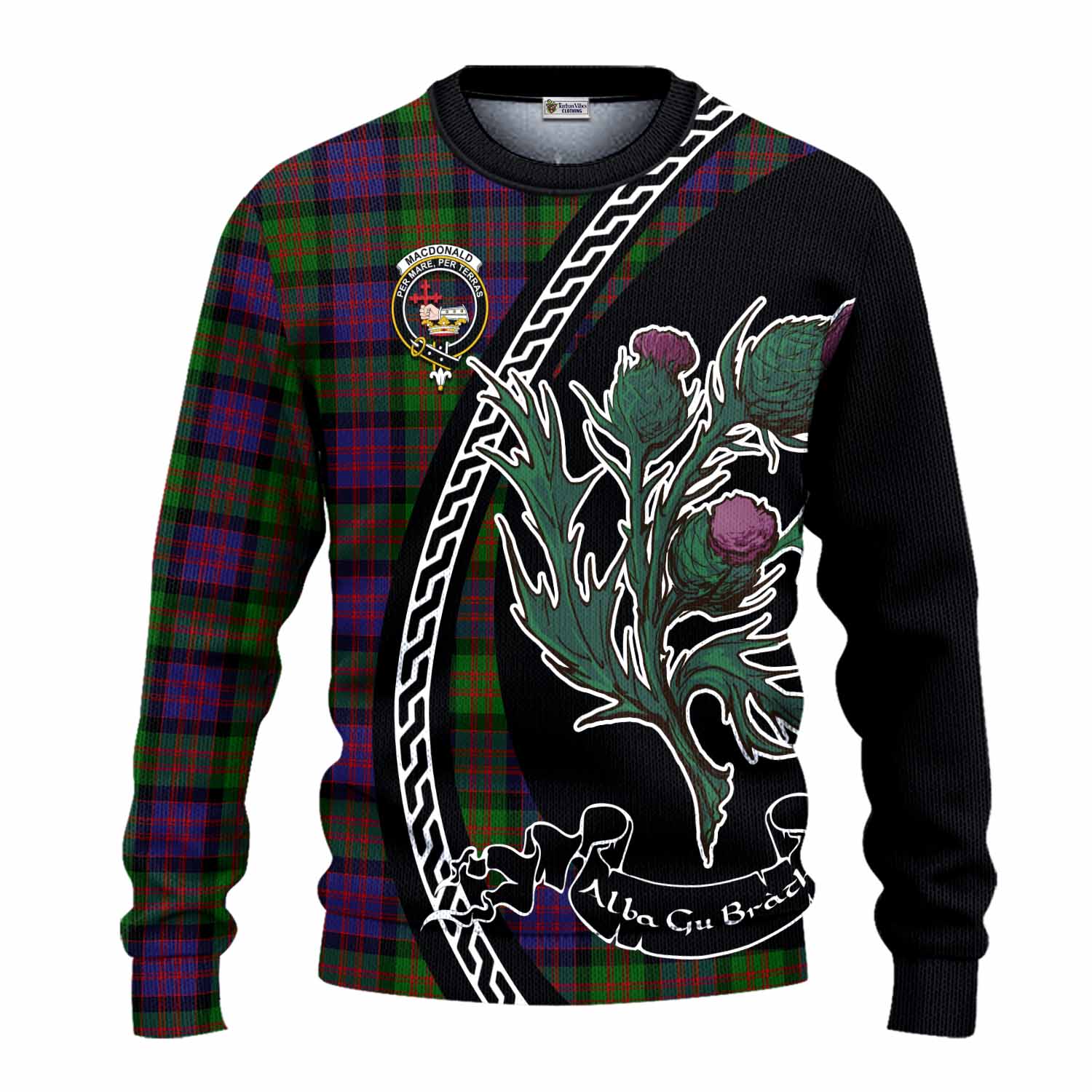 MacDonald (McDonald) Family Crest Tartan Knitted Sweater Alba Thistle Inspired - Tartan Vibes Clothing