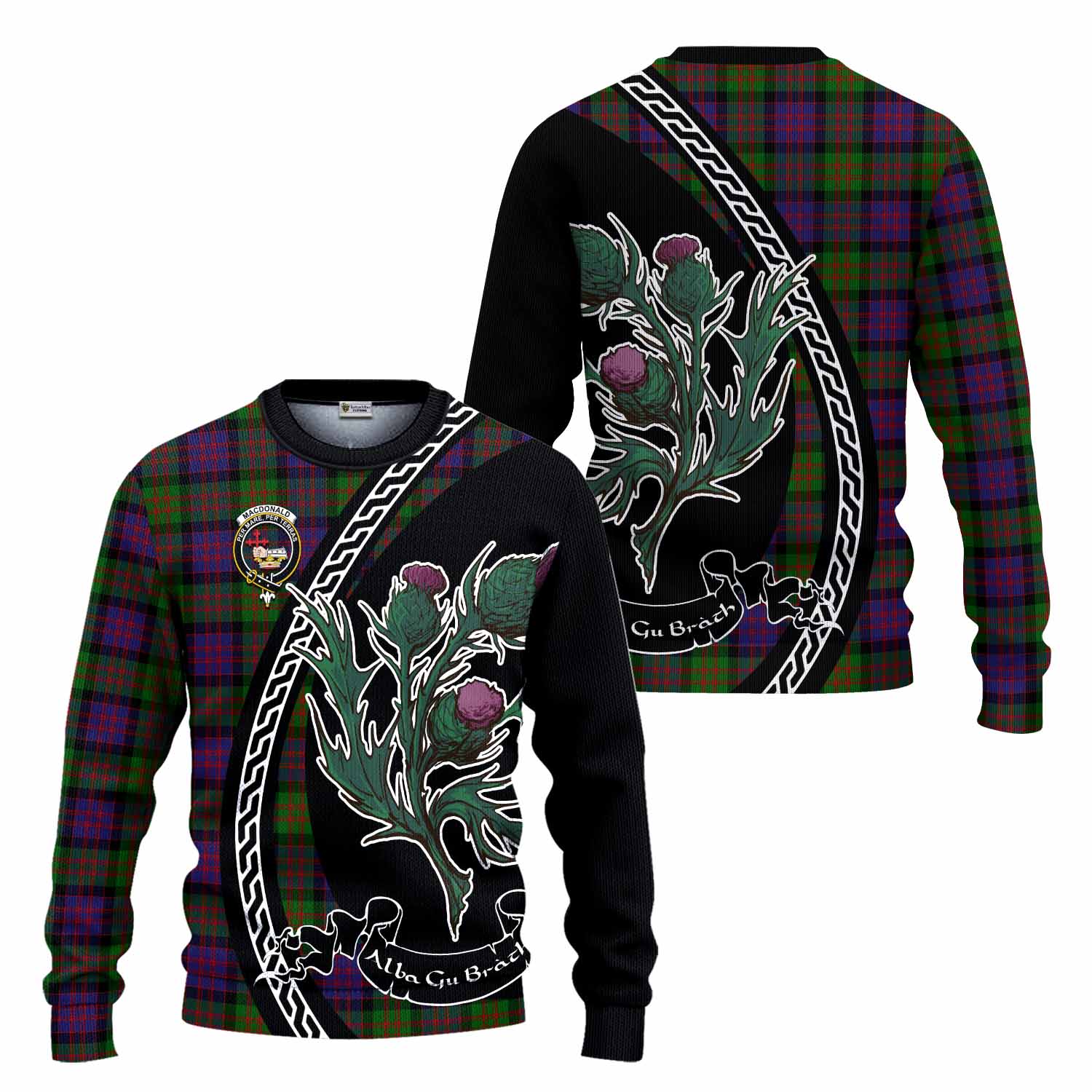 MacDonald (McDonald) Family Crest Tartan Knitted Sweater Alba Thistle Inspired - Tartan Vibes Clothing
