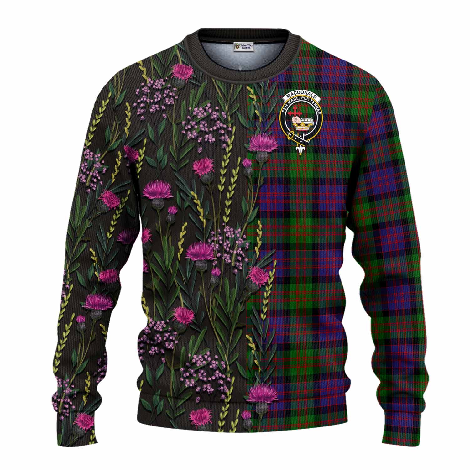 MacDonald (McDonald) Family Crest Tartan Knitted Sweater Scottish Thistle Flower Pattern Half Style - Tartan Vibes Clothing