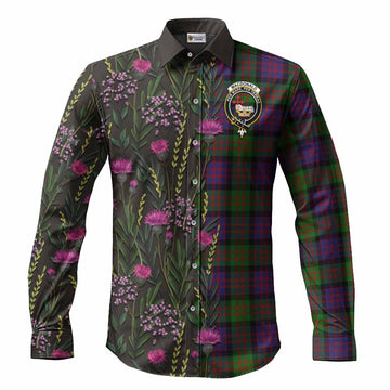 MacDonald (McDonald) Family Crest Tartan Long Sleeve Button Shirts Scottish Thistle Flower Pattern Half Style