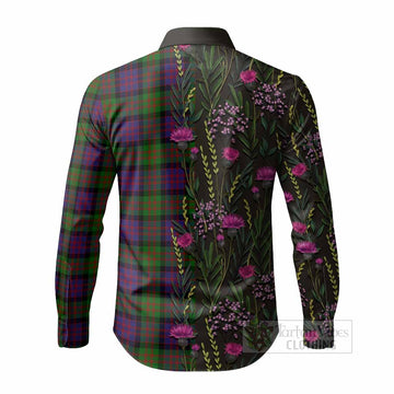 MacDonald (McDonald) Family Crest Tartan Long Sleeve Button Shirts Scottish Thistle Flower Pattern Half Style
