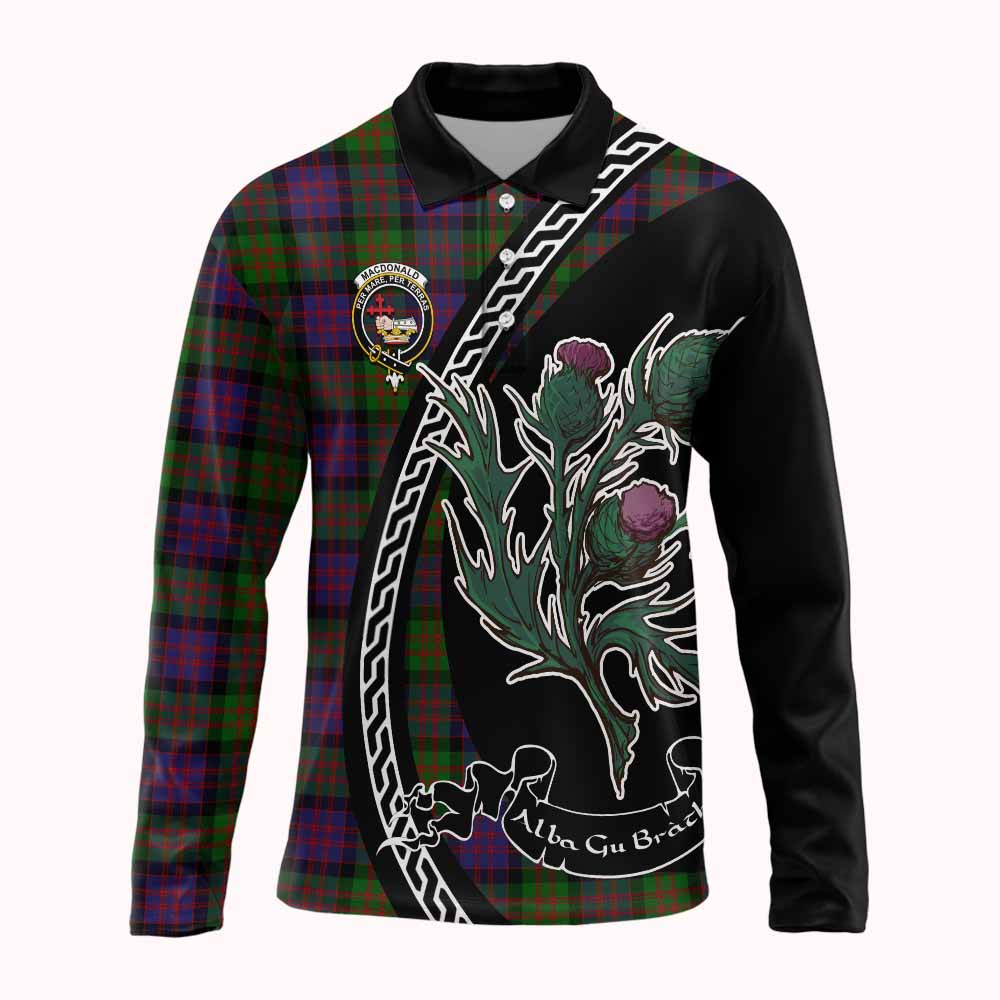 MacDonald (McDonald) Family Crest Tartan Long Sleeve Polo Shirt Alba Thistle Inspired - Tartan Vibes Clothing