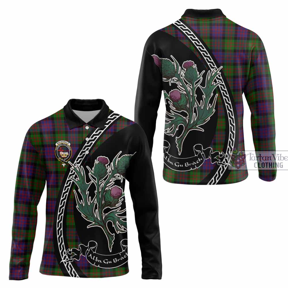 MacDonald (McDonald) Family Crest Tartan Long Sleeve Polo Shirt Alba Thistle Inspired - Tartan Vibes Clothing