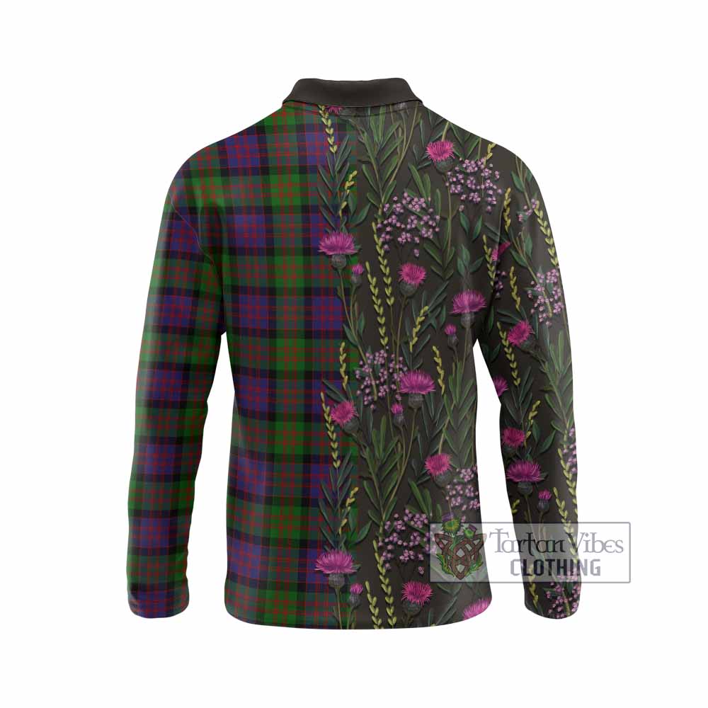 MacDonald (McDonald) Family Crest Tartan Long Sleeve Polo Shirt Scottish Thistle Flower Pattern Half Style - Tartan Vibes Clothing