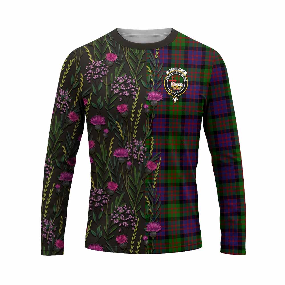 MacDonald (McDonald) Family Crest Tartan Long Sleeve T-Shirt Scottish Thistle Flower Pattern Half Style - Tartan Vibes Clothing