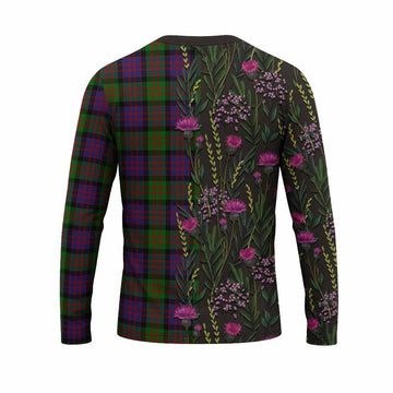 MacDonald (McDonald) Family Crest Tartan Long Sleeve T-Shirt Scottish Thistle Flower Pattern Half Style - Tartan Vibes Clothing