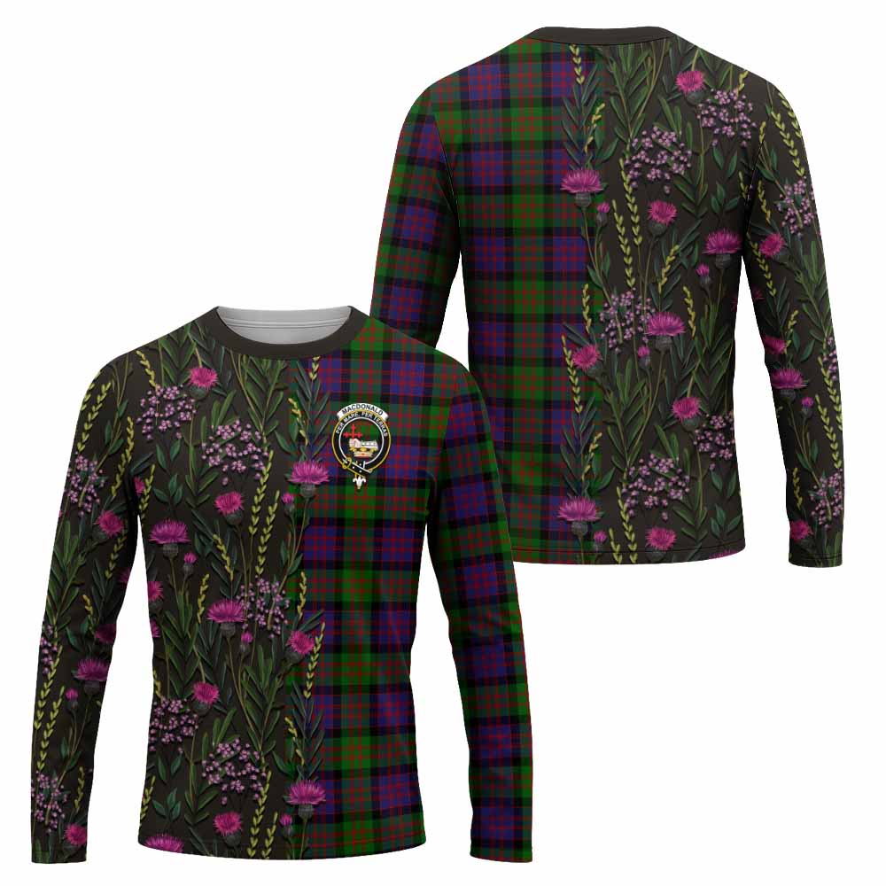 MacDonald (McDonald) Family Crest Tartan Long Sleeve T-Shirt Scottish Thistle Flower Pattern Half Style - Tartan Vibes Clothing