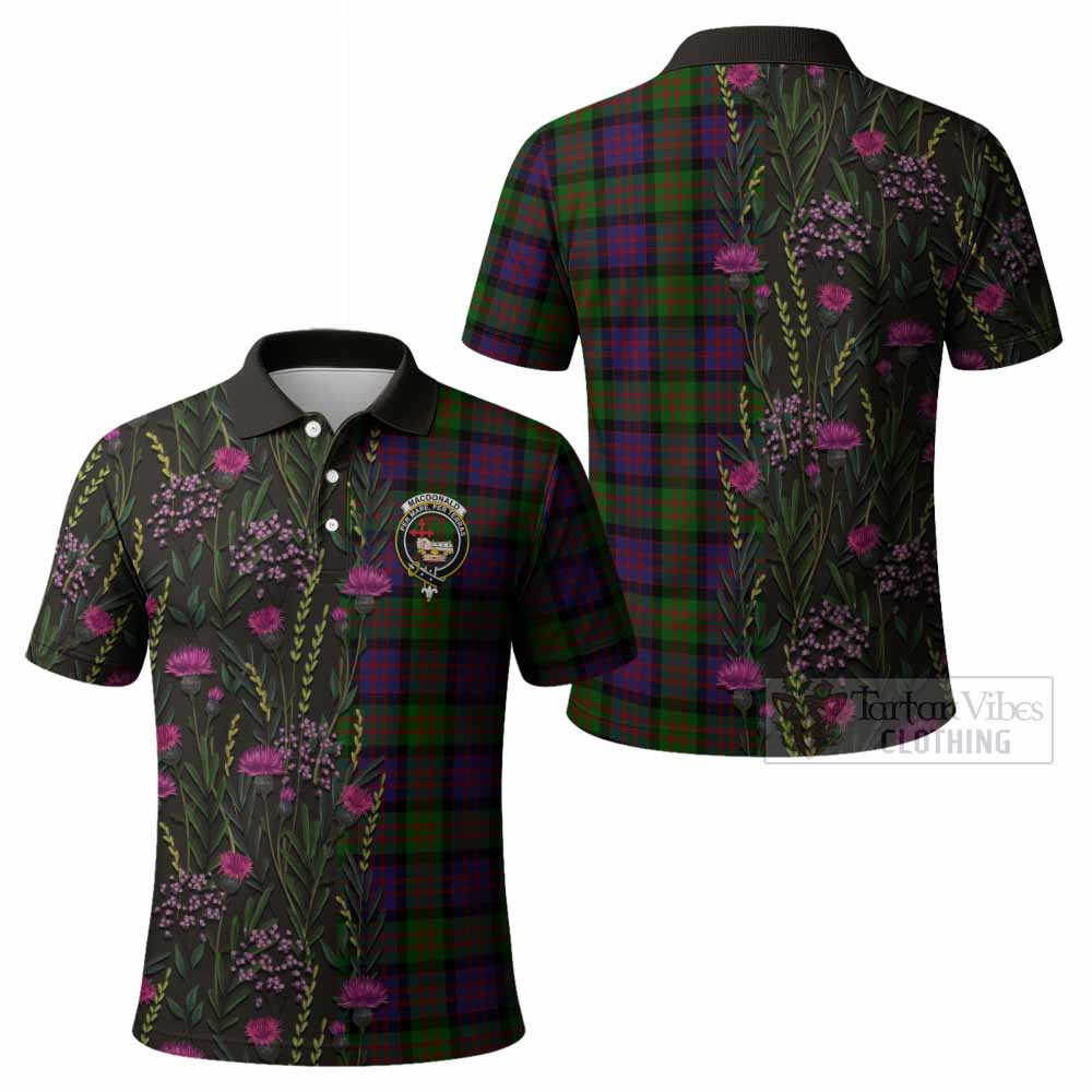 MacDonald (McDonald) Family Crest Tartan Polo Shirt Scottish Thistle Flower Pattern Half Style - Tartan Vibes Clothing