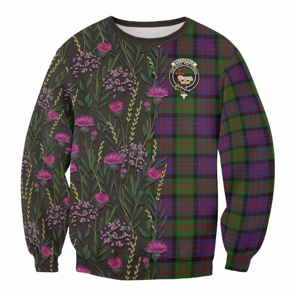 MacDonald (McDonald) Family Crest Tartan Sweatshirt Scottish Thistle Flower Pattern Half Style - Tartan Vibes Clothing