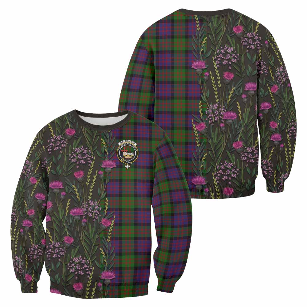 MacDonald (McDonald) Family Crest Tartan Sweatshirt Scottish Thistle Flower Pattern Half Style - Tartan Vibes Clothing