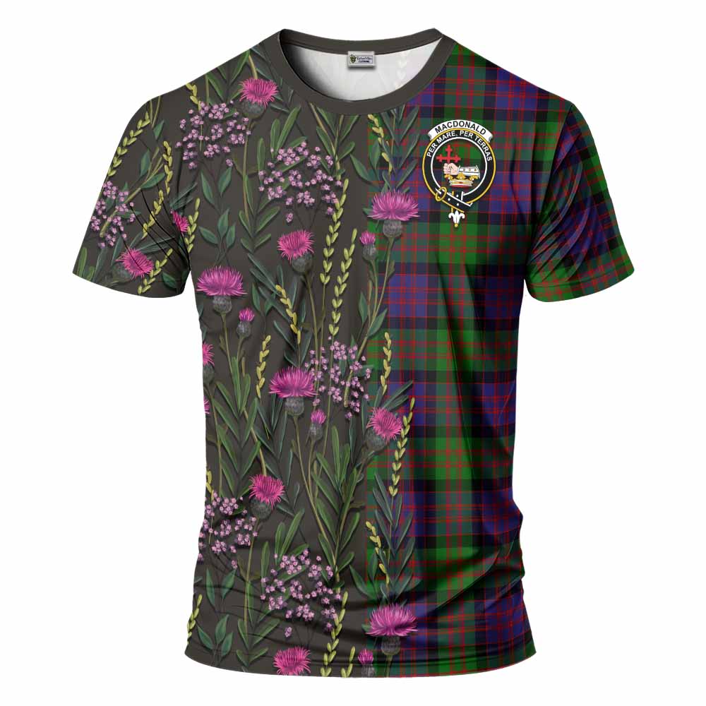 MacDonald (McDonald) Family Crest Tartan T-Shirt Scottish Thistle Flower Pattern Half Style - Tartan Vibes Clothing
