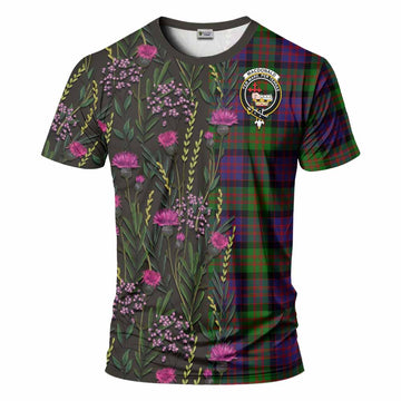 MacDonald (McDonald) Family Crest Tartan T-Shirt Scottish Thistle Flower Pattern Half Style - Tartan Vibes Clothing