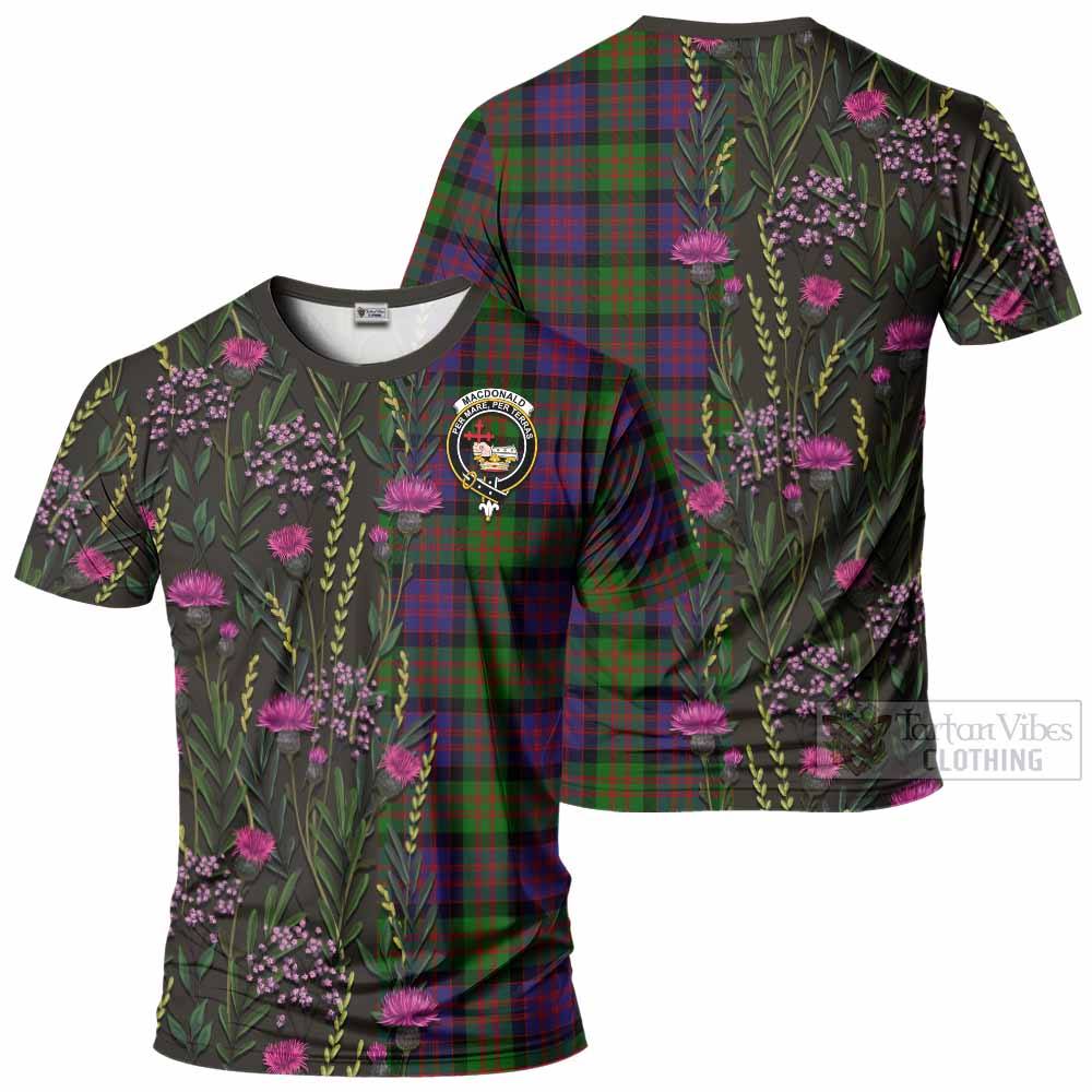 MacDonald (McDonald) Family Crest Tartan T-Shirt Scottish Thistle Flower Pattern Half Style - Tartan Vibes Clothing