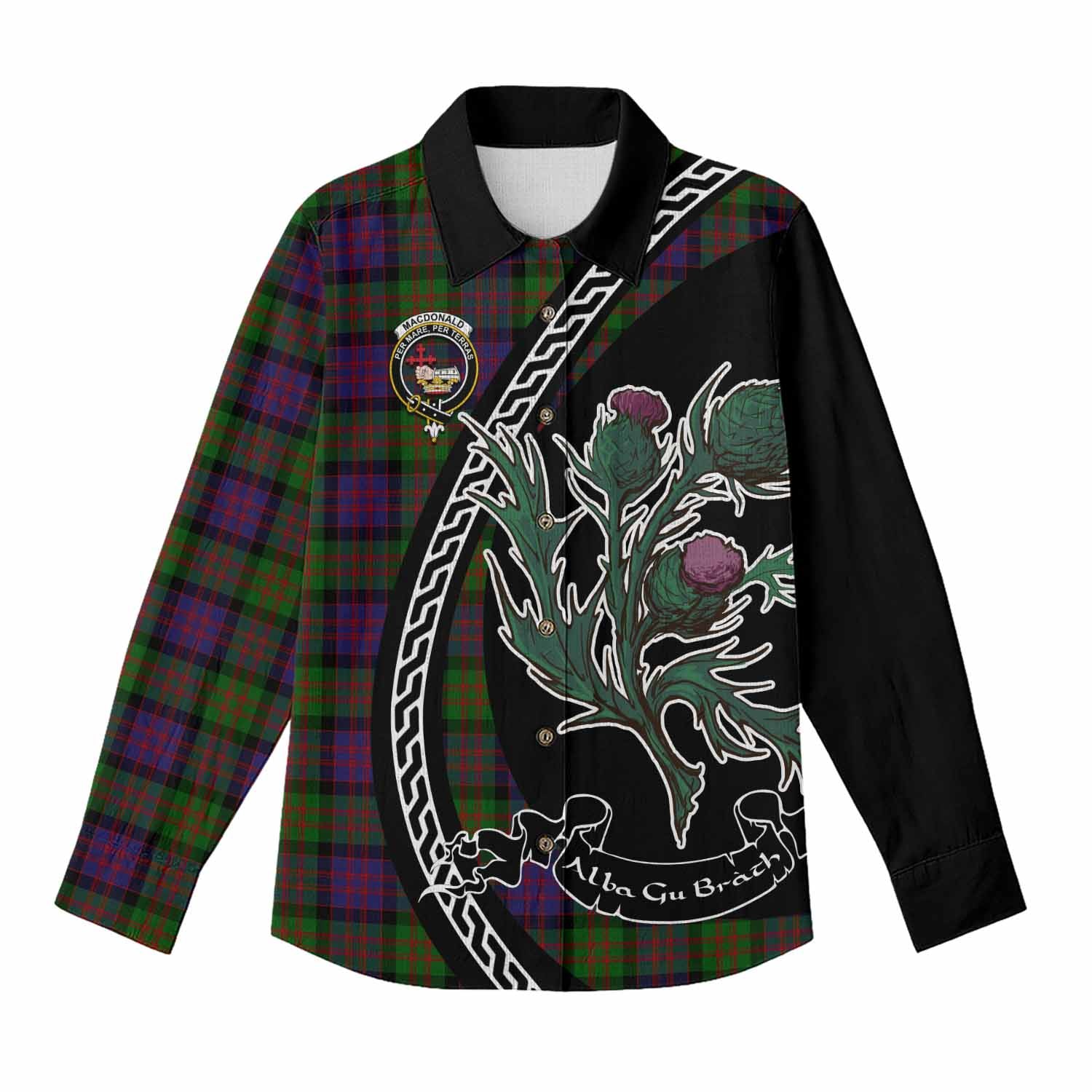 MacDonald (McDonald) Family Crest Tartan Women Casual Shirt Alba Thistle Inspired - Tartan Vibes Clothing