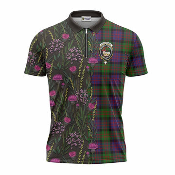 MacDonald (McDonald) Family Crest Tartan Zipper Polo Shirt Scottish Thistle Flower Pattern Half Style