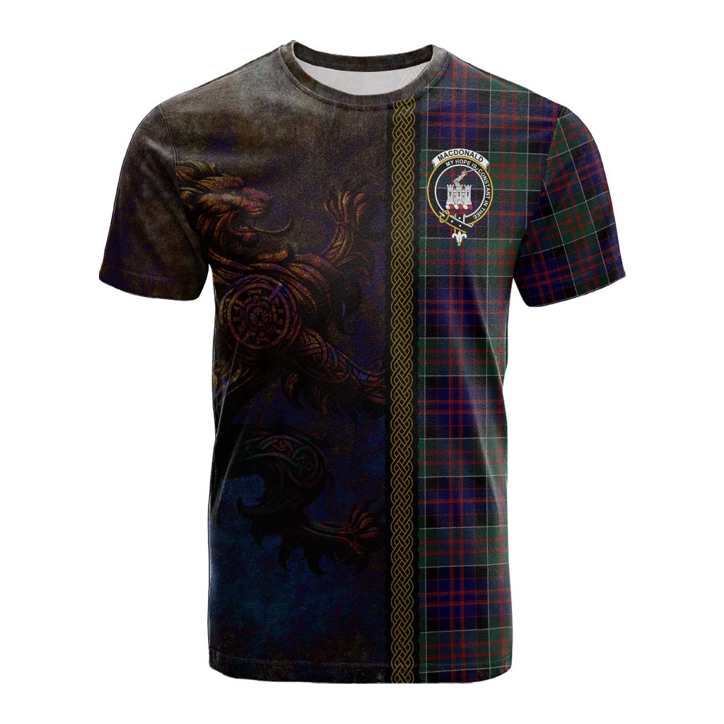 Tartan Vibes Clothing MacDonald (McDonald) of Clanranald Tartan Family Crest Cotton T-shirt Alba Gu Brath Be Brave Lion Ancient Style