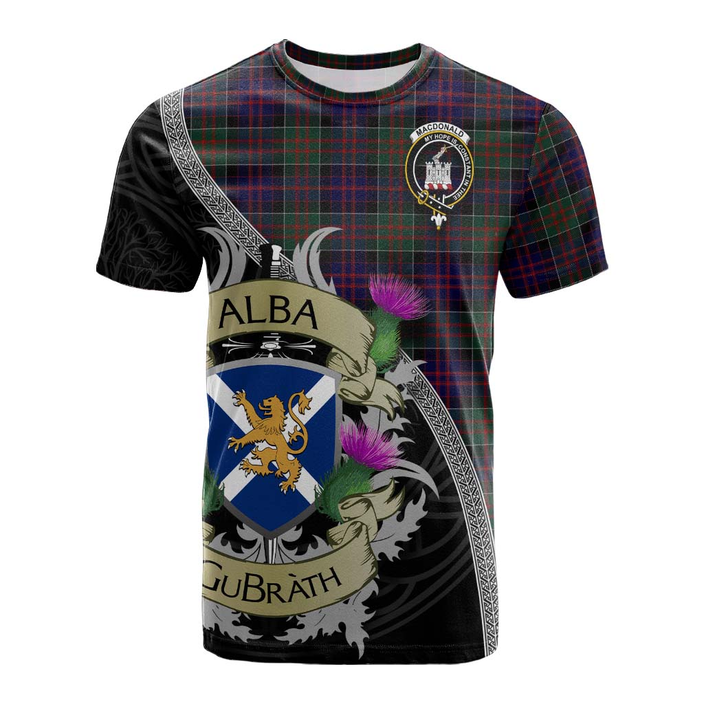 Tartan Vibes Clothing MacDonald (McDonald) of Clanranald Tartan Family Crest Cotton T-shirt Lion Rampant Royal Thistle Shield Celtic Inspired