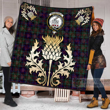 Tartan Vibes Clothing MacDonald (McDonald) of Clanranald Tartan Quilt with Family Crest and Golden Thistle Style