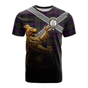 MacDonald (McDonald) of Clanranald Crest Tartan Cotton T-shirt with Golden Lion Emblem Celtic Style