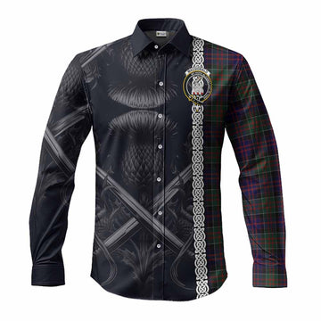 Tartan Vibes Clothing MacDonald (McDonald) of Clanranald Tartan Long Sleeve Button Shirt with Family Crest Cross Sword Thistle Celtic Vibes