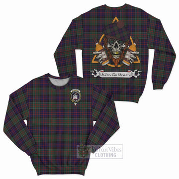 MacDonald (McDonald) of Clanranald Tartan Sweatshirt with Family Crest and Bearded Skull Holding Bottles of Whiskey Unisex - Tartan Vibes Clothing