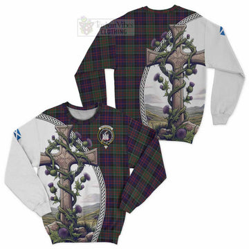 Tartan Vibes Clothing MacDonald (McDonald) of Clanranald Tartan Sweatshirt with Family Crest and St. Andrew's Cross Accented by Thistle Vines