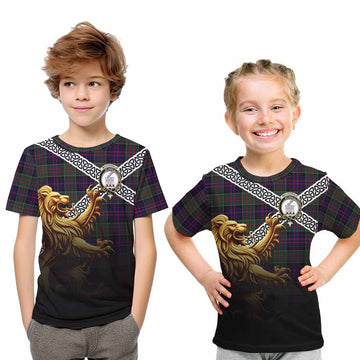 MacDonald (McDonald) of Clanranald Crest Tartan Kid T-Shirt with Golden Lion Emblem Celtic Style Youth XL Size14 - Tartan Vibes Clothing