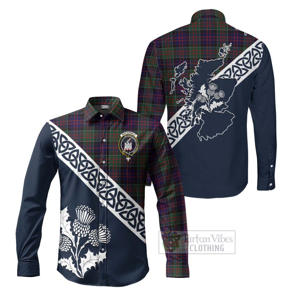 MacDonald (McDonald) of Clanranald Tartan Long Sleeve Button Shirt Featuring Thistle and Scotland Map Men's Shirt S - Tartan Vibes Clothing