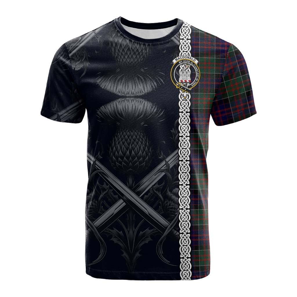 Tartan Vibes Clothing MacDonald (McDonald) of Clanranald Tartan Cotton T-shirt with Family Crest Cross Sword Thistle Celtic Vibes