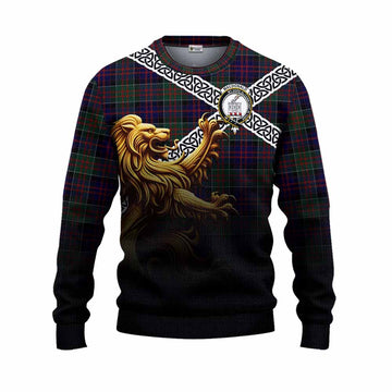 MacDonald (McDonald) of Clanranald Crest Tartan Knitted Sweater with Golden Lion Emblem Celtic Style Unisex - Tartan Vibes Clothing