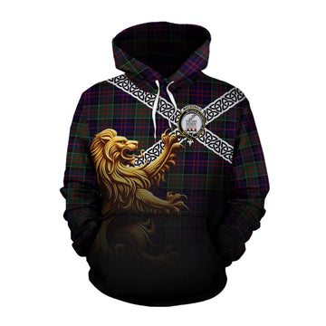MacDonald (McDonald) of Clanranald Crest Tartan Cotton Hoodie with Golden Lion Emblem Celtic Style