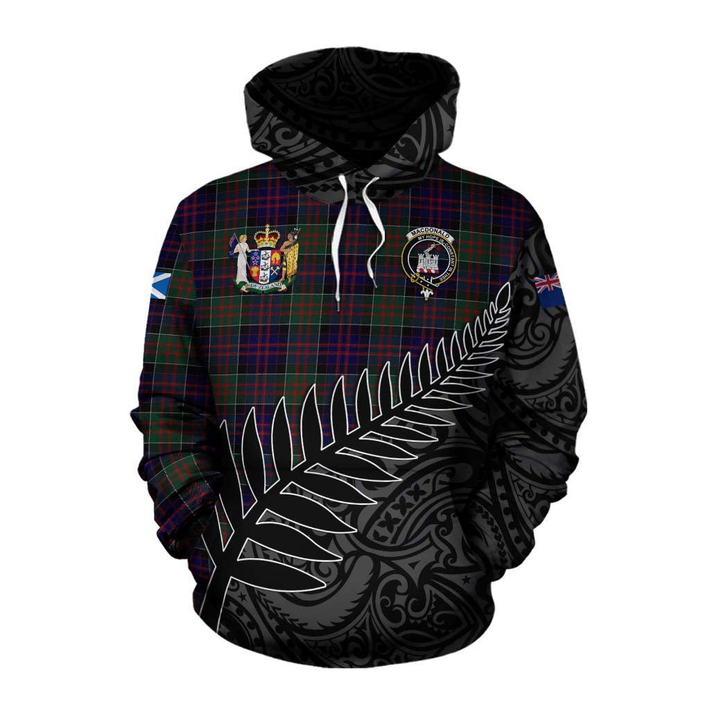 Tartan Vibes Clothing MacDonald (McDonald) of Clanranald Crest Tartan Cotton Hoodie with New Zealand Silver Fern Half Style