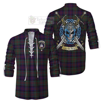 MacDonald (McDonald) of Clanranald Tartan Ghillie Kilt Shirt with Family Crest Celtic Skull Style Men - Tartan Vibes Clothing