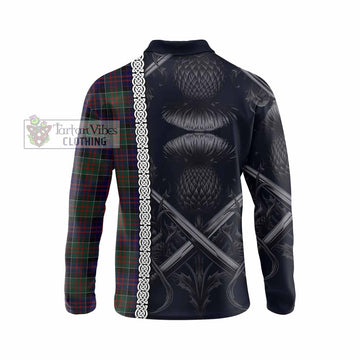 MacDonald (McDonald) of Clanranald Tartan Long Sleeve Polo Shirt with Family Crest Cross Sword Thistle Celtic Vibes - Tartan Vibes Clothing