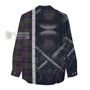 MacDonald (McDonald) of Clanranald Tartan Women's Casual Shirt with Family Crest Cross Sword Thistle Celtic Vibes - Tartan Vibes Clothing