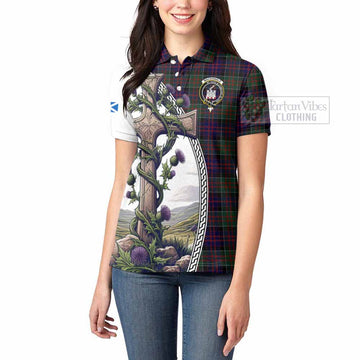 MacDonald (McDonald) of Clanranald Tartan Women's Polo Shirt with Family Crest and St. Andrew's Cross Accented by Thistle Vines - Tartan Vibes Clothing