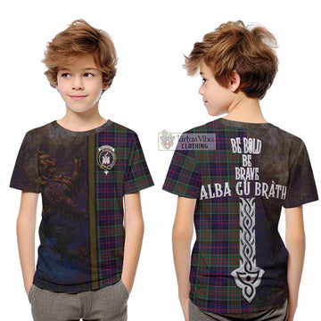Tartan Vibes Clothing MacDonald (McDonald) of Clanranald Tartan Family Crest Kid T-Shirt Alba Gu Brath Be Brave Lion Ancient Style