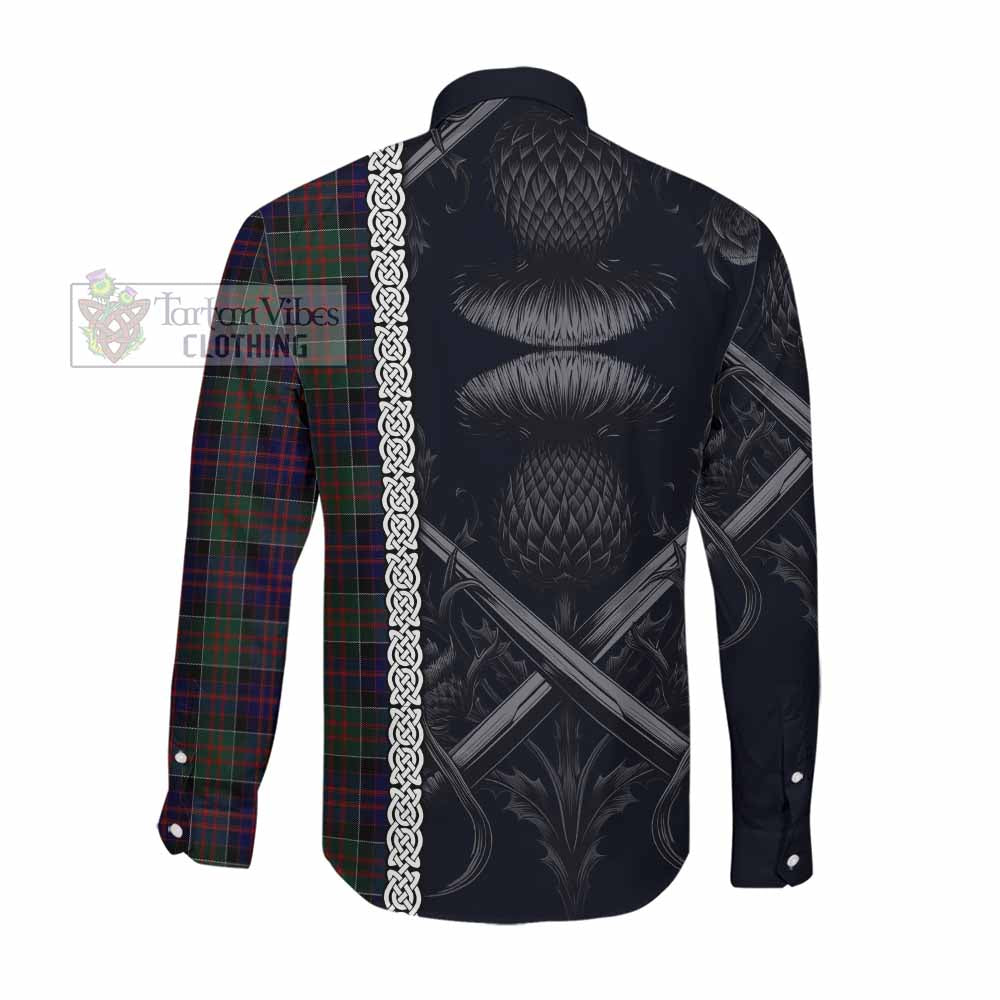 Tartan Vibes Clothing MacDonald (McDonald) of Clanranald Tartan Long Sleeve Button Shirt with Family Crest Cross Sword Thistle Celtic Vibes