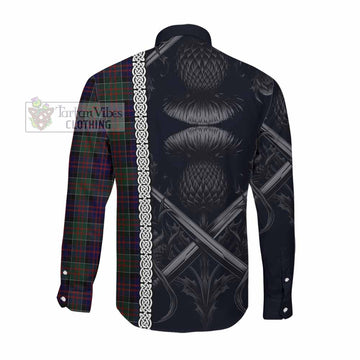 Tartan Vibes Clothing MacDonald (McDonald) of Clanranald Tartan Long Sleeve Button Shirt with Family Crest Cross Sword Thistle Celtic Vibes