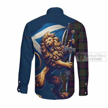 MacDonald (McDonald) of Clanranald Tartan Family Crest Long Sleeve Button Shirt with Scottish Majestic Lion Men's Shirt - Tartan Vibes Clothing
