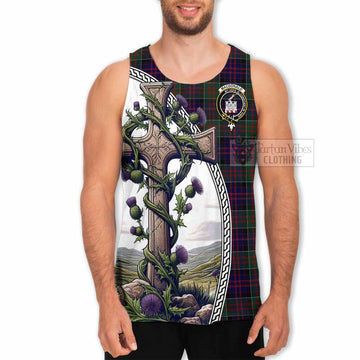 MacDonald (McDonald) of Clanranald Tartan Men's Tank Top with Family Crest and St. Andrew's Cross Accented by Thistle Vines - Tartan Vibes Clothing