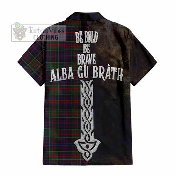 Tartan Vibes Clothing MacDonald (McDonald) of Clanranald Tartan Family Crest Short Sleeve Button Shirt Alba Gu Brath Be Brave Lion Ancient Style