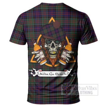 MacDonald (McDonald) of Clanranald Tartan T-Shirt with Family Crest and Bearded Skull Holding Bottles of Whiskey - Tartan Vibes Clothing