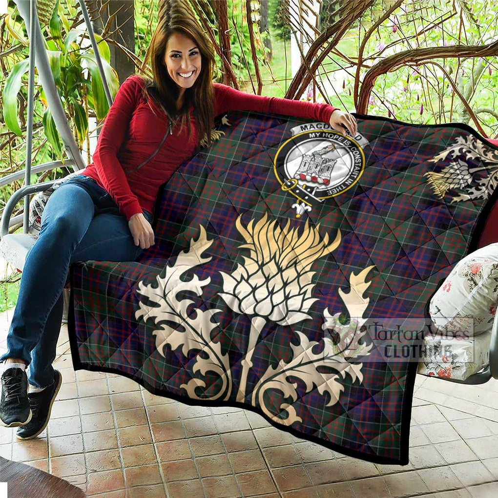 Tartan Vibes Clothing MacDonald (McDonald) of Clanranald Tartan Quilt with Family Crest and Golden Thistle Style