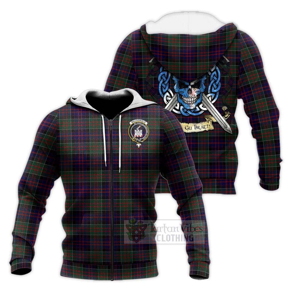 Tartan Vibes Clothing MacDonald (McDonald) of Clanranald Tartan Knitted Hoodie with Family Crest Celtic Skull Style
